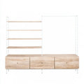 Perchero con cajones bajos y estantes laterales - blanco/beige