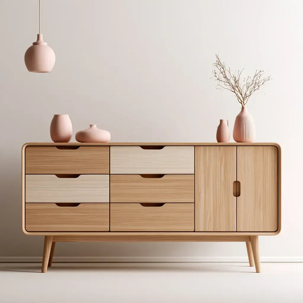 Aparador con cajones laterales y dos puertas - beige