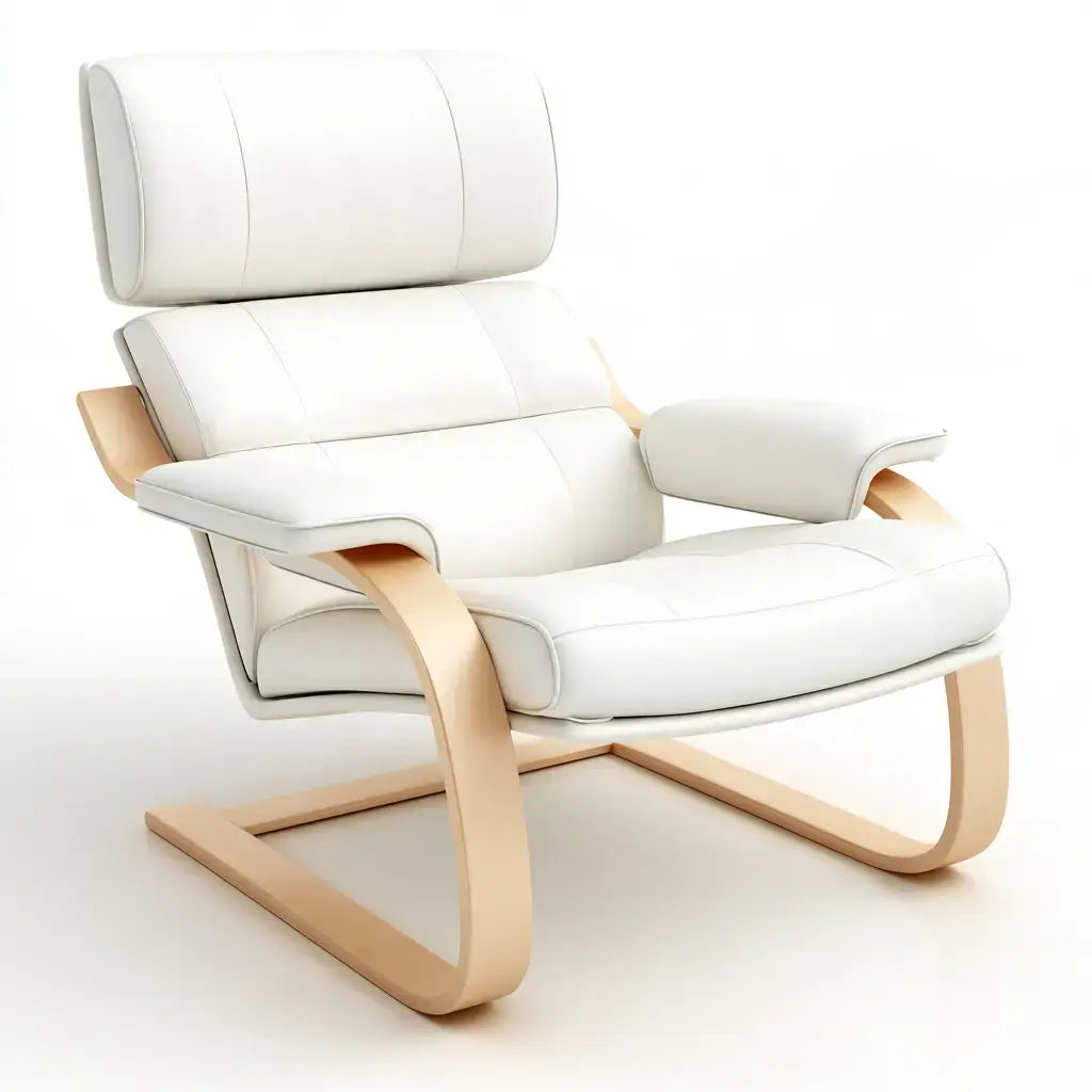Mecedora con cojines segmentados y base clara - blanco/beige
