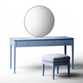 Tocador con espejo redondo y taburete - azul