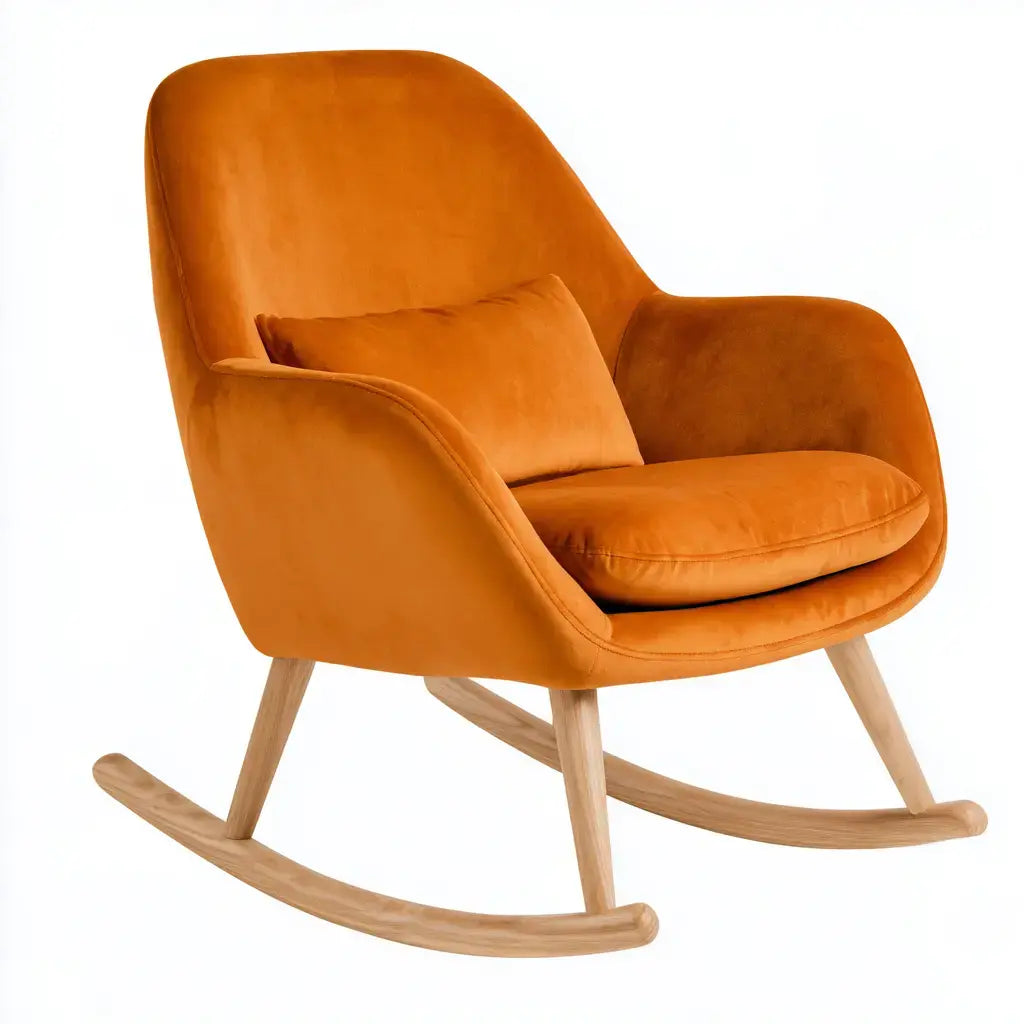 Mecedora con asiento envolvente y base clara - naranja/beige