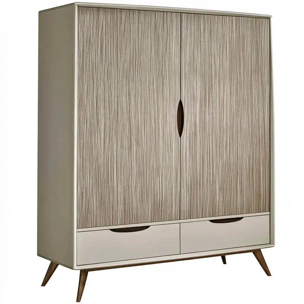 Armario con puertas veteadas y cajones bajos - beige