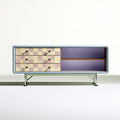 Aparador con cajones estampados y nichos laterales - beige/morado