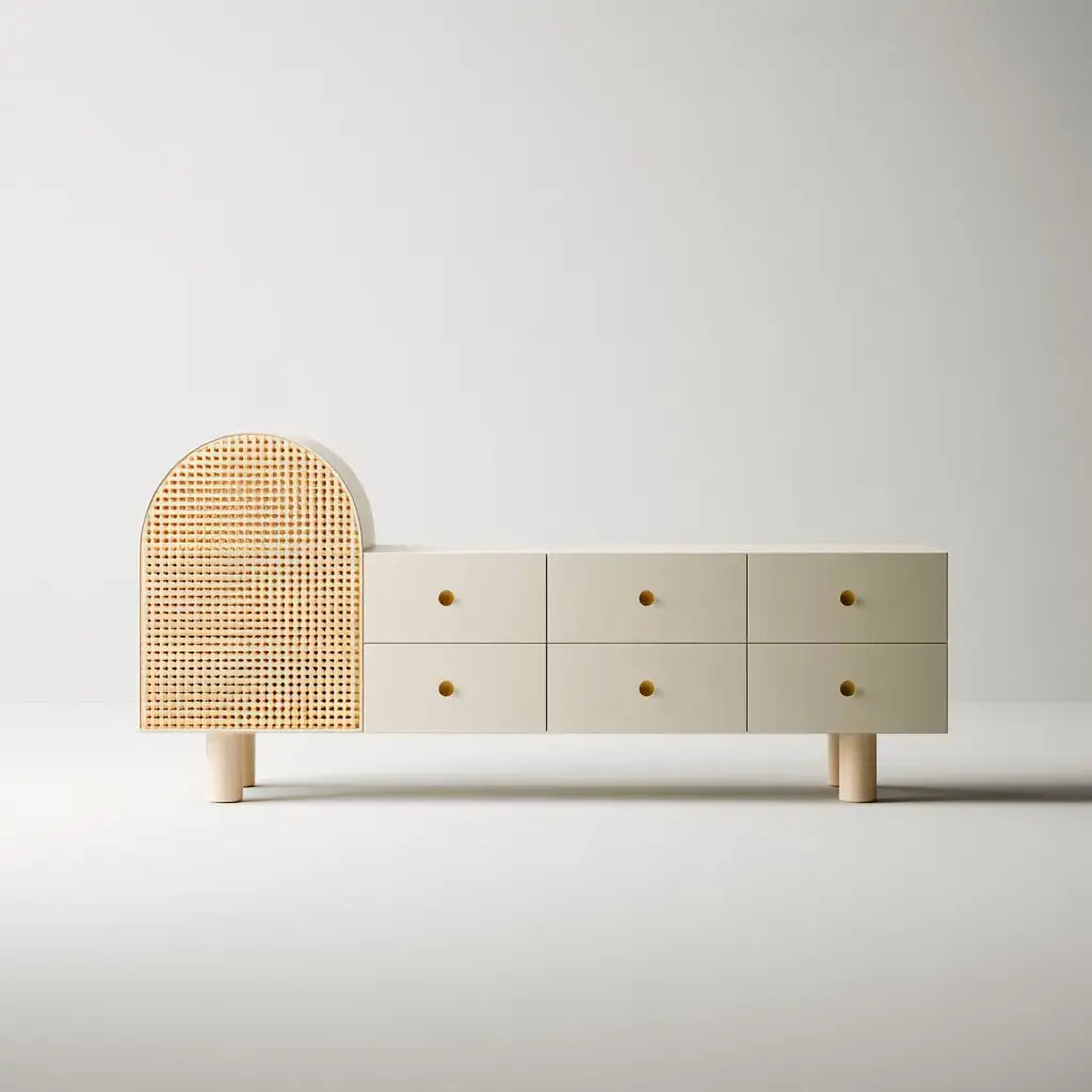 Aparador con puerta arqueada y cajones laterales - beige/gris