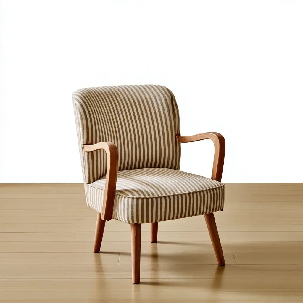 Sillón con tapizado de rayas y brazos abiertos - marrón/beige