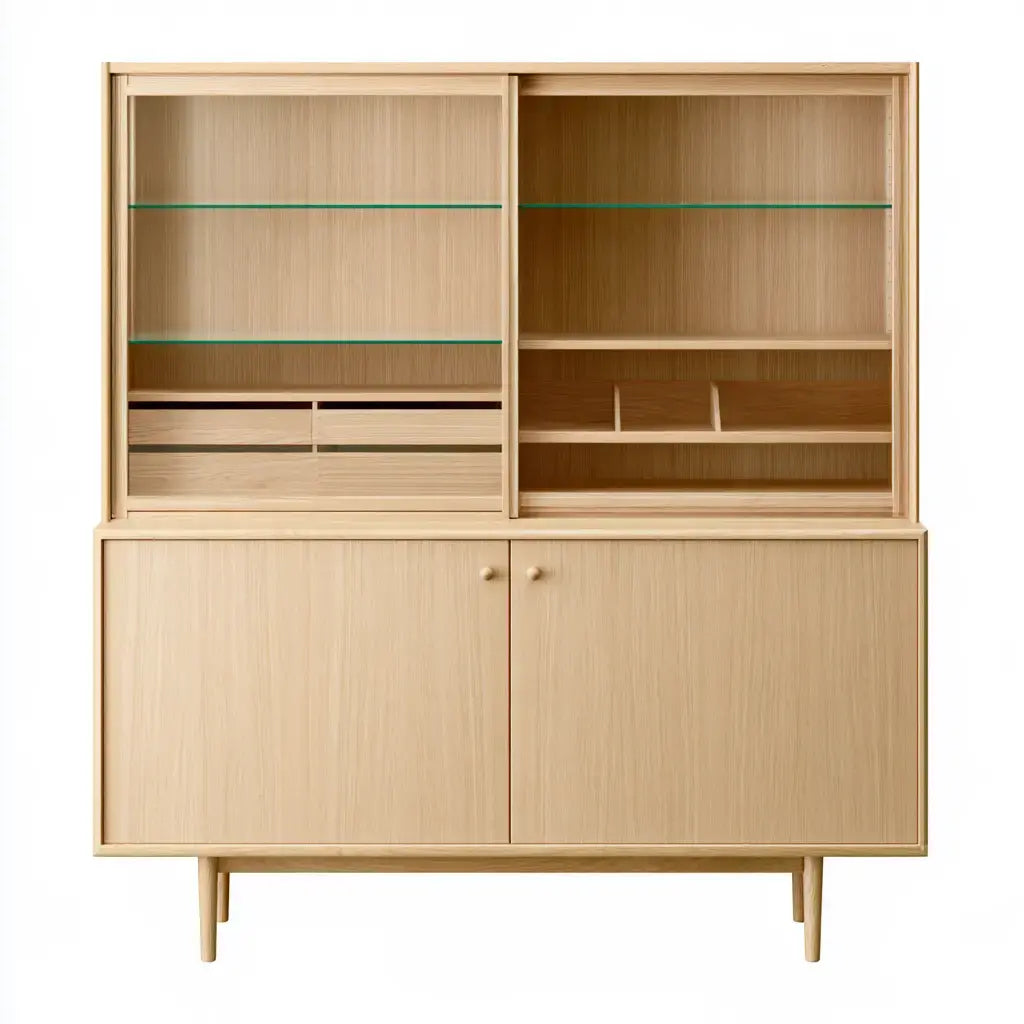 Vitrina con puertas superiores y base cerrada - beige